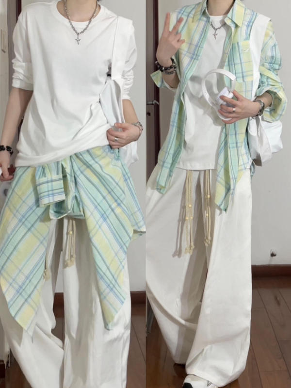Korean Style Mint Green Plaid Long-Sleeved Shirt for Women, Summer Casual, Lazy Style, Cool Feeling, Thin Sun Protection Jacket