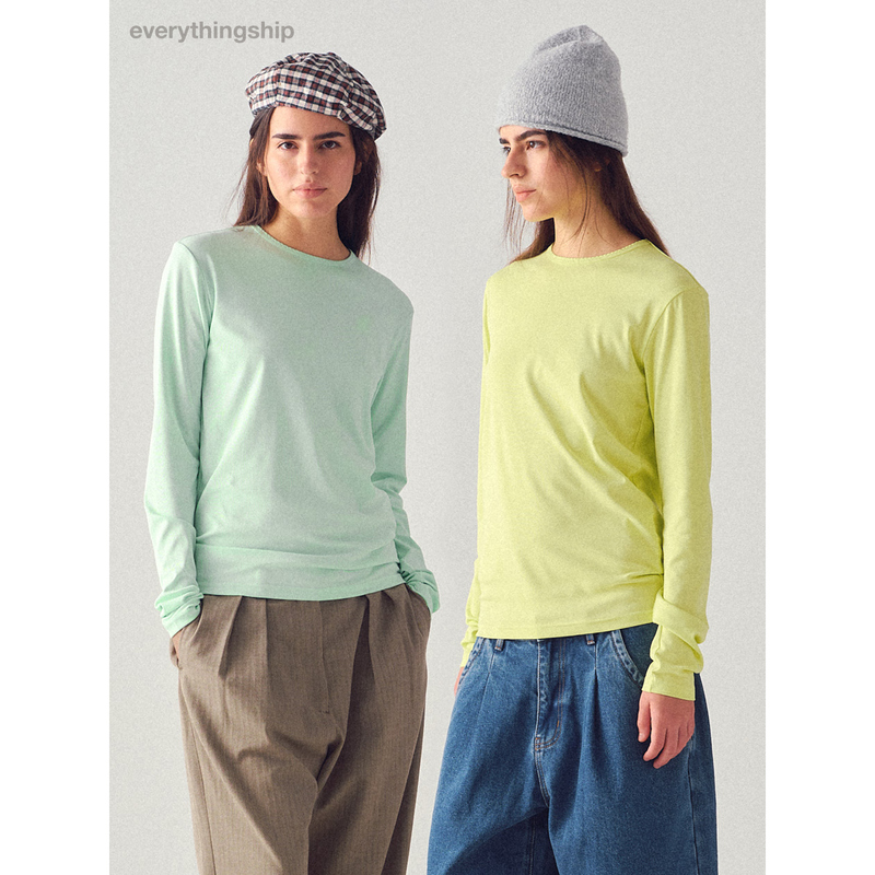 Everythingship Embroidered Lace Round Neck Layered Puff Sleeves Bright Color Inner Long-Sleeve T-Shirt Two Colors Everythingship Embroidered Lace Round Neck Layered Puff Sleeves Bright Color Inner Long-Sleeve T-Shirt Two Colors