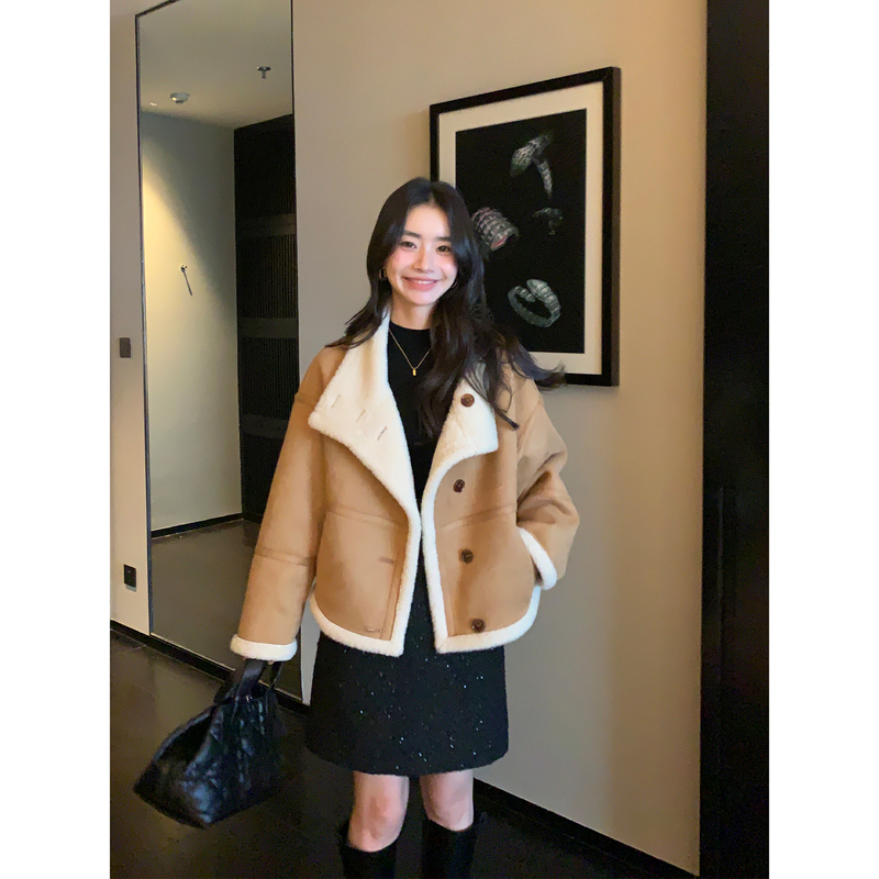 Maven Lin 【In Stock 30% off 】Sheepskin Fleece Coat for Women, Suede Fur Integrated Faux Fur Coat