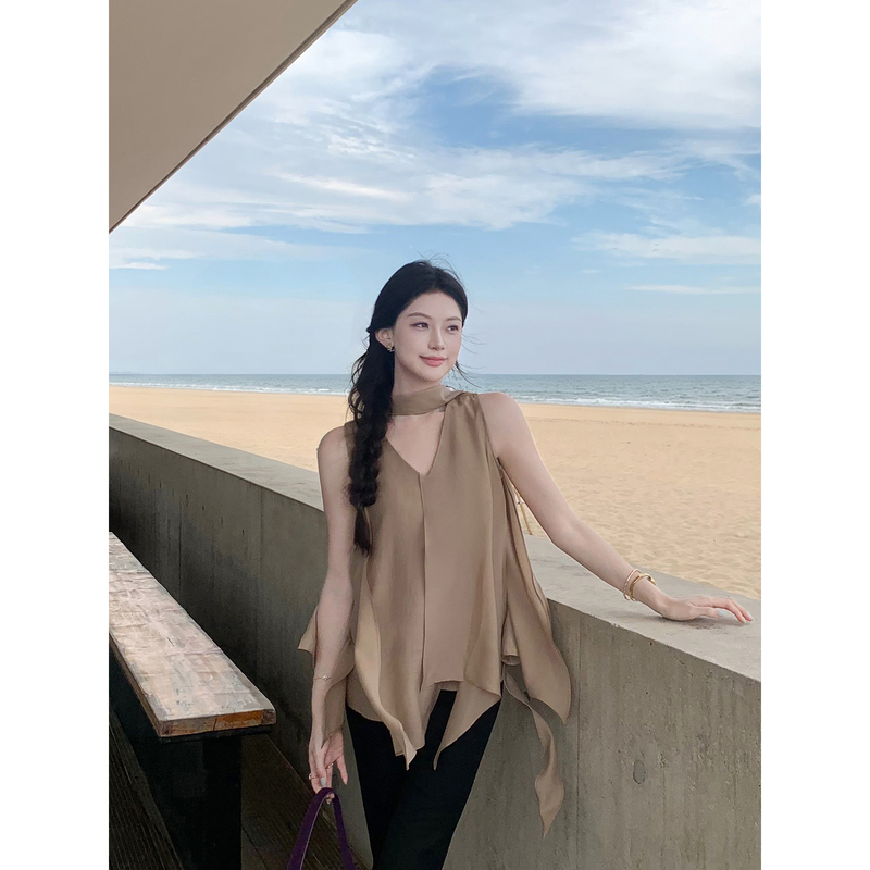 Maven Lin Simple Life High-End Acetate V-Neck Sleeveless Shirt for Women with Detachable Ribbon Vest Top Maven Lin Simple Life High-End Acetate V-Neck Sleeveless Shirt for Women with Detachable Ribbon Vest Top