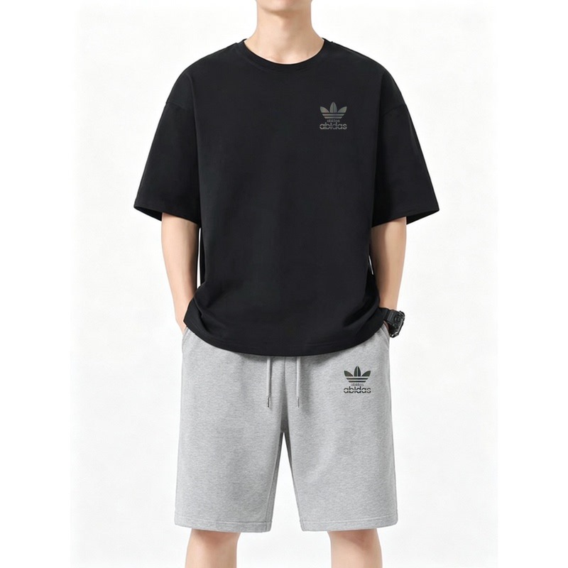 Summer Men's and Women's Pure Cotton Short-Sleeved Sports Suits, Trendy Loose-Fitting Fashionable Large-Size Outdoor Running Shorts Summer Men's and Women's Pure Cotton Short-Sleeved Sports Suits, Trendy Loose-Fitting Fashionable Large-Size Outdoor Running Shorts