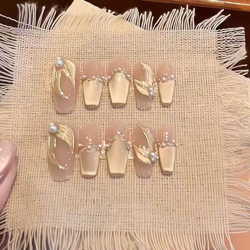 Purely Handmade French Line Fish Tail Cat Eye Press-On Nails, Dazzling and Gentle, High-End Nail Patches, Removable and Elegant Purely Handmade French Line Fish Tail Cat Eye Press-On Nails, Dazzling and Gentle, High-End Nail Patches, Removable and Elegant