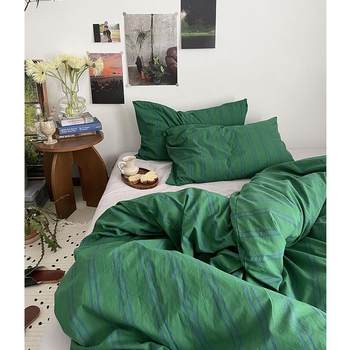 Bx62 brudehaven/middle style retro striped wash cotton four-piece set american simple bed sheet quilt