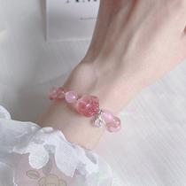 Natural rose quartz strawberry crystal cat claw bracelet for women S925 silver bestie birthday gift crystal bracelet