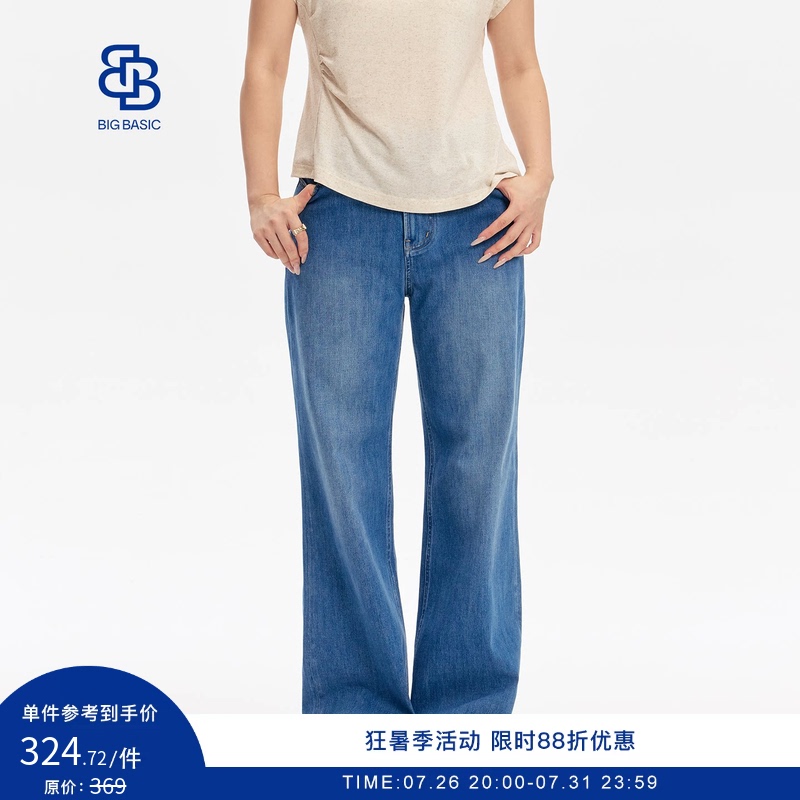 Big Basic Plus-Size Women's Jeans, Summer Thin Style, Slightly Chubby Mm, Slimming, Hip-Covering, High-Elastic Wide-Leg Jeans Big Basic Plus-Size Women's Jeans, Summer Thin Style, Slightly Chubby Mm, Slimming, Hip-Covering, High-Elastic Wide-Leg Jeans