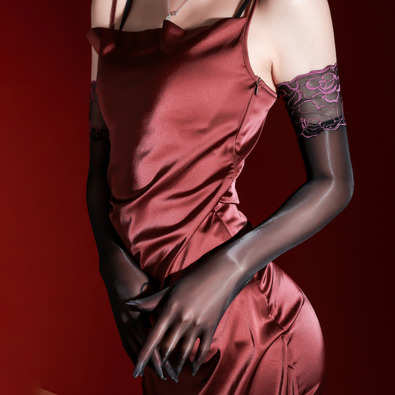 "Enchanting" Sexy Lace Five-Finger Gloves, Silky and Shiny Aurora Finger Stockings, Long High-Tube Black Stockings
