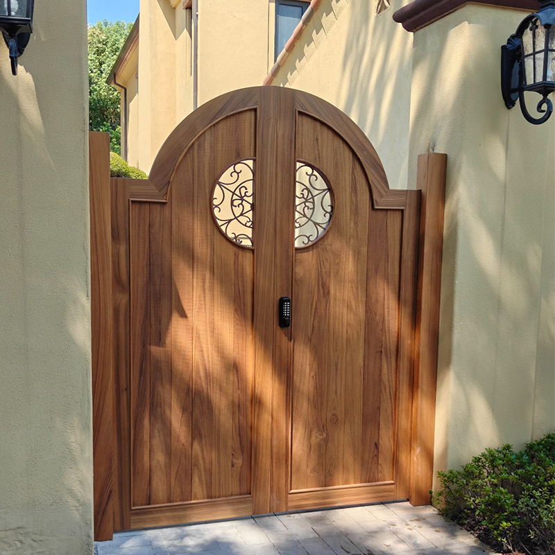 High-End Wood-Grain Villa Aluminum Alloy Garden Door, Entrance Gate for Residential Areas, Aluminum Art Courtyard Door, Outdoor Homestay Garden Gate