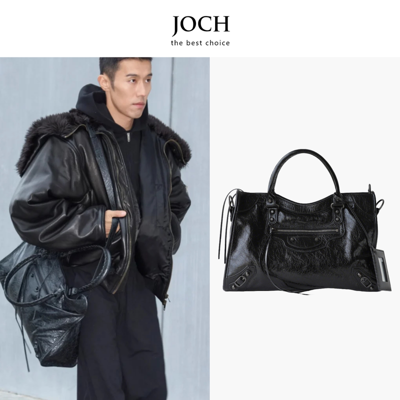 Joch Spring and Summer Le City Large-Capacity Motorcycle Bag with Burst Pattern, Hot Girl Rivets, First-Layer Cowhide Shoulder Handbag