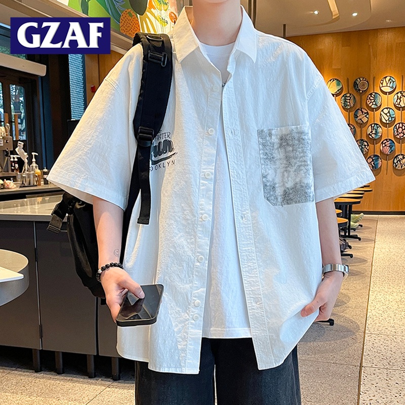 2026 New Gzaf Pure Cotton Short-Sleeved Shirt for Men, Summer Three-Quarter Sleeve Shirt for Boys, Loose-Fitting Youth T-Shirt