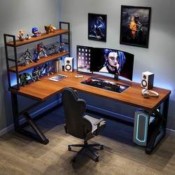 Solid wood corner computer desk desktop L-shaped double long desk home bedroom desk corner wall-mounted e-sports table