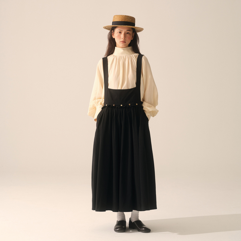 Jevotique Retro Japanese and French Style Half Skirt with Wooden Buckle Decoration, Ruffled Lace, Adjustable Suspender Skirt