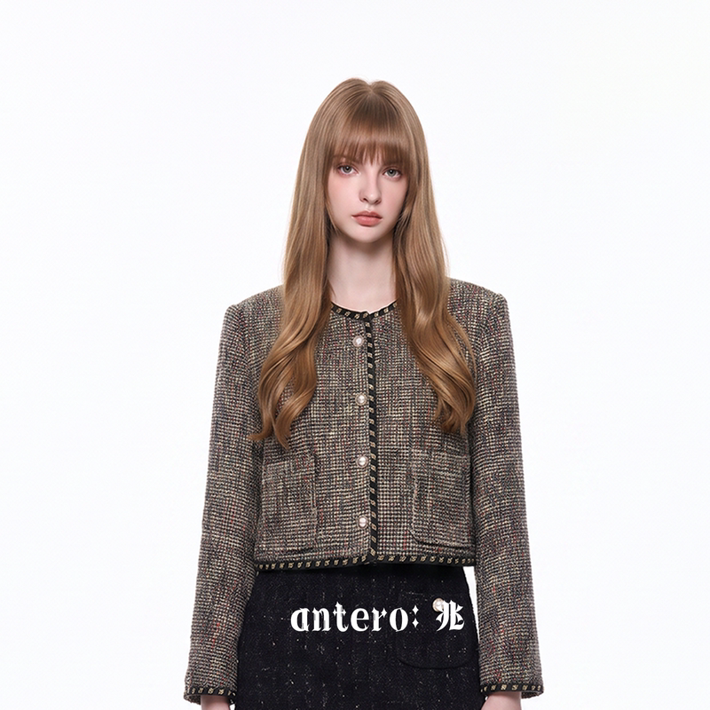 Tweed Chanel-Style Jacket, French High-End Chanel-Style Woven Short Jacket, Simple and Elegant Top for Women, Autumn Tweed Chanel-Style Jacket, French High-End Chanel-Style Woven Short Jacket, Simple and Elegant Top for Women, Autumn
