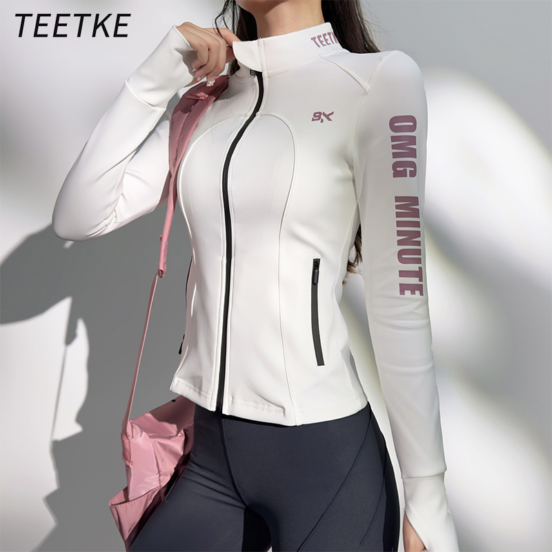 Teetke American-Style Letter Cool and Stylish Sports Jacket Spring Top Stand Collar Slim Fit Trendy Running and Cycling Jacket for Women New Teetke American-Style Letter Cool and Stylish Sports Jacket Spring Top Stand Collar Slim Fit Trendy Running and Cycling Jacket for Women New