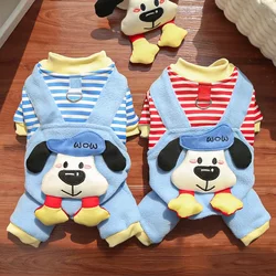 Pet Cat and Large Dog Autumn and Winter Fleece Four-Legged Clothing, Cute Cartoon Clothes Supplies for Teddy, Bichon, Corgi, Hairless