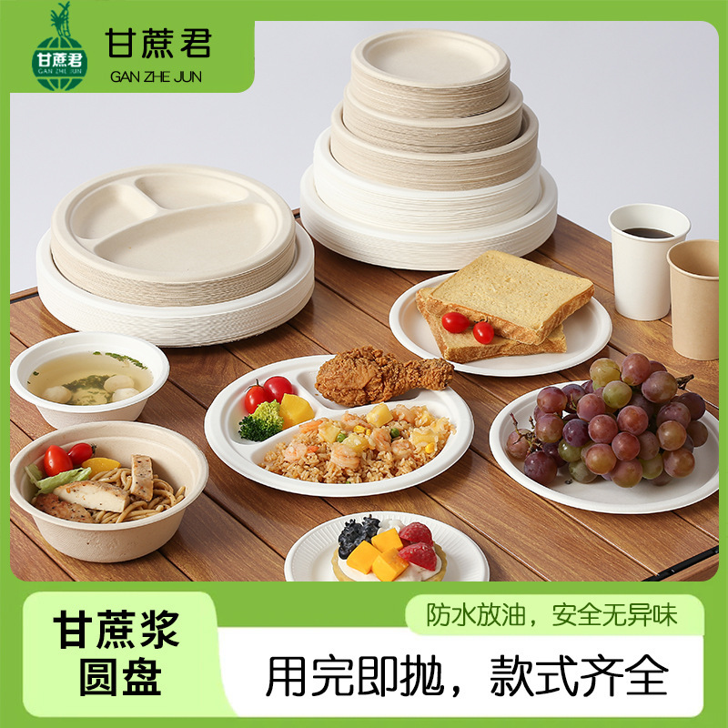 Food-Grade Paper Plates, Pulp Dinner Plates, Disposable Oval Plates, Round Plates, White Thickened Paper Bowls, 500 Pieces