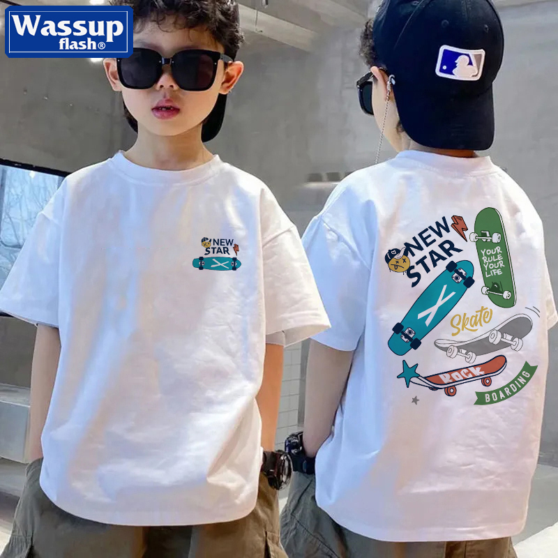 Wassup Flash Summer Children's Clothing Pure Cotton Boys' Short-Sleeved T-Shirt 2026 New Children's Top Trendy T-Shirt