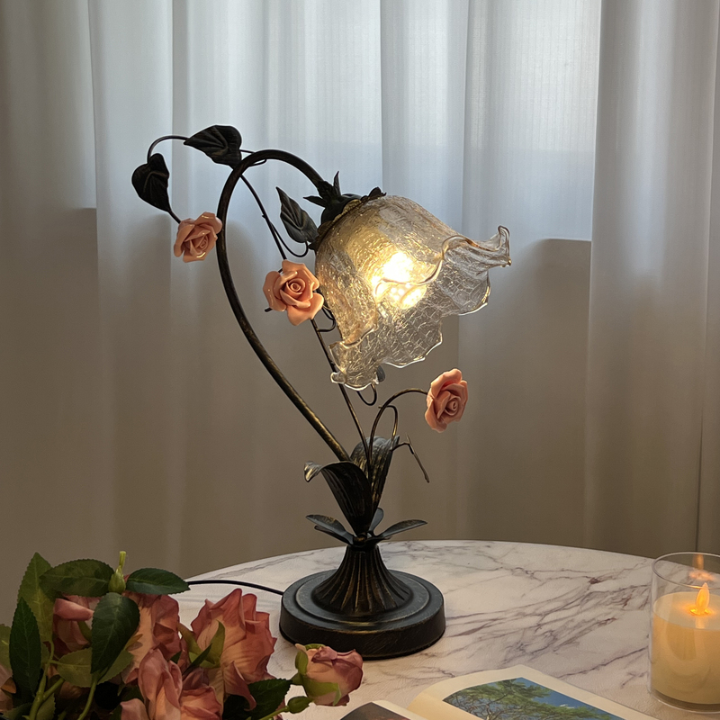 Vintage French Retro Table Lamp, Antique Pastoral Art Lamp, Rose Atmosphere, Living Room, Bedroom, Bedside Table Lamp
