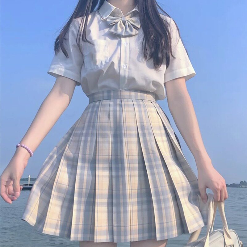 Lemon の sea salt JK uniform suit full set of genuine short skirt pupils plaid skirt skirt short-sleeved jk suit summer