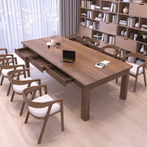 Tang Ji with drawer solid wood desk conference table living room large board desk library desk long table single side 3 drawer 1 6