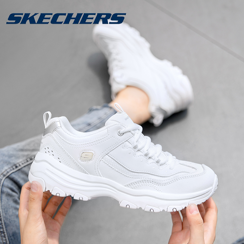 Skechers Women's Shoes Panda Shoes Leather White Shoes Height-Increasing Casual Dad Shoes Women's White Sneakers
