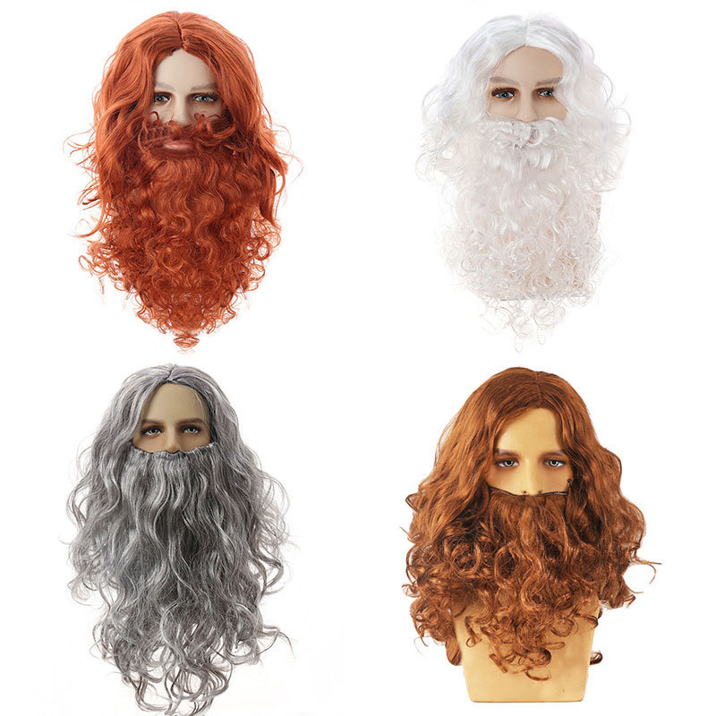 Amazon Santa Claus Wig and Beard Set, Jesus Wig, European and American Long Curly Hair Christmas Wig and Beard Set