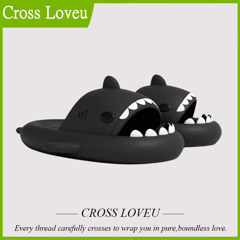 Cross Loveu Second Generation Black Shark Slippers for Men, Summer Non-Slip, Comfortable Soft Sole Eva, Suitable for Home and Outdoor Wear