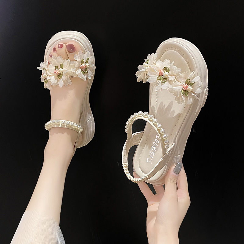 Floral Sandals to Match Skirts for Women, 2026 Summer New Fairy Style Maternity Shoes, Flat-Soled Outdoor Wear, Beach Shoes for Women