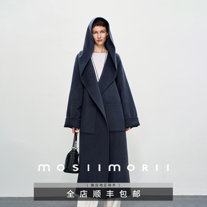 MOSIIMORII 【Каннская ночь】 Халат с капюшоном, пальто из овечьей шерсти, осень-зима 2025, двустороннее шерстяное пальто