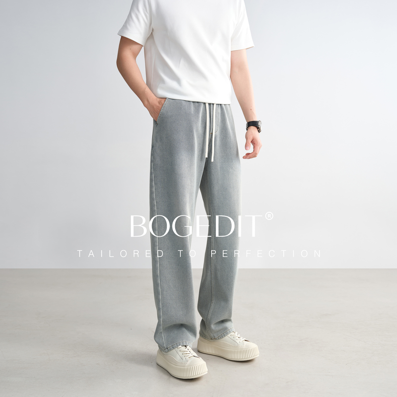 Bogedit Spring and Summer Starry Sky Pattern Men's Jeans Loose Versatile Straight-Leg Vintage Washed Jacquard Casual Sweatpants