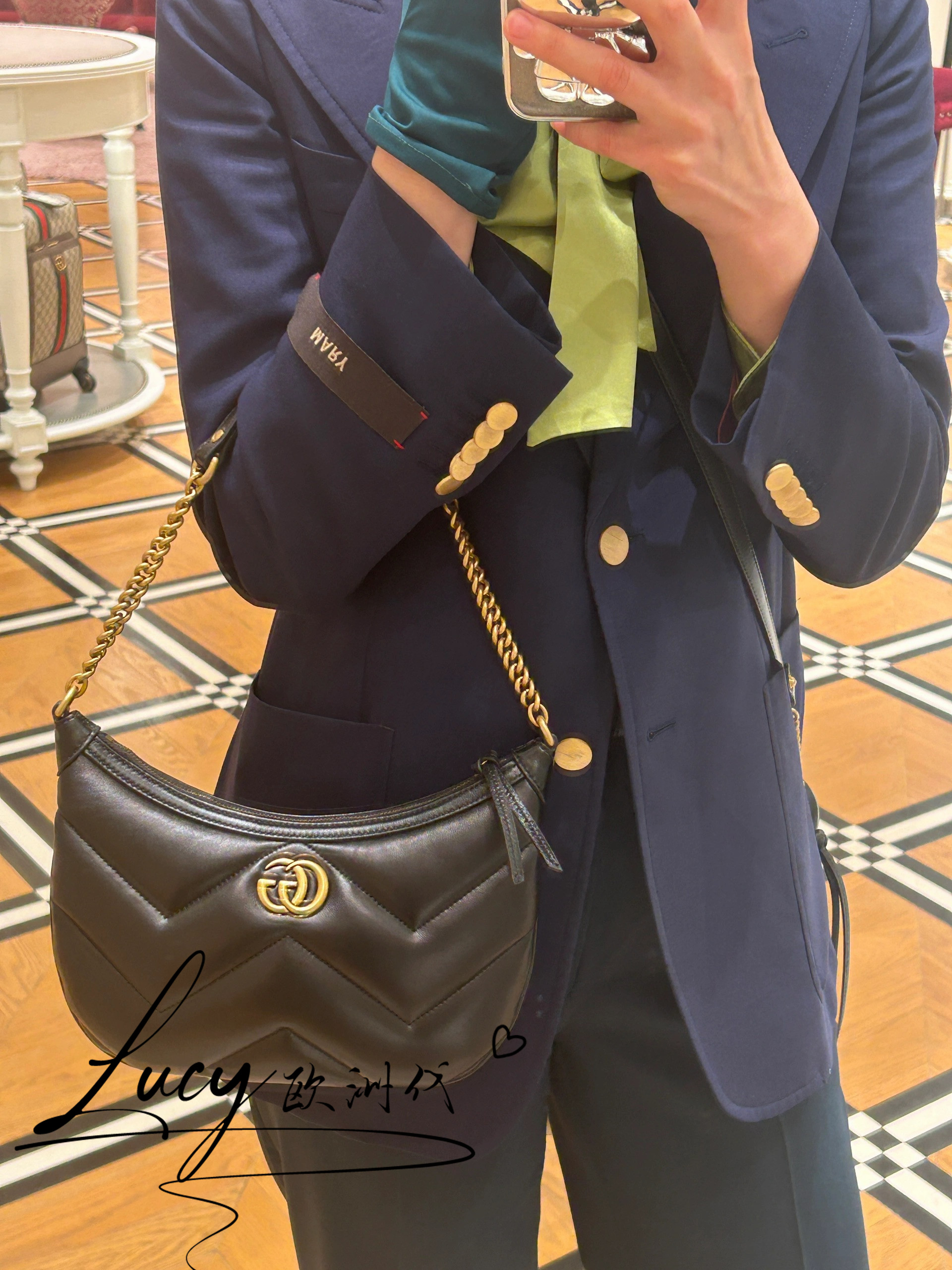 Мода холст gucci/古­驰经典marmont双g徽标拉链包马蒙泡芙包手提单肩包女包