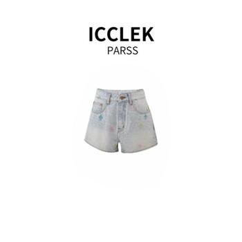 Icclek Parss New Summer Fashion Versatile High-Waisted Printed Jeans Slimming Denim Shorts-7066
