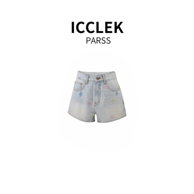 Icclek Parss New Summer Fashion Versatile High-Waisted Printed Jeans Slimming Denim Shorts-7066