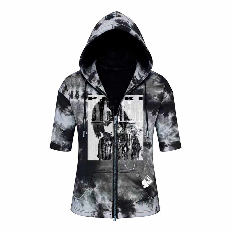 Paiki Music Lover Portrait Handmade Tie-Dye Hooded Mid-Sleeve Slim Fit Light Subculture Rock Niche Regular Shoulder Short-Sleeve T-Shirt