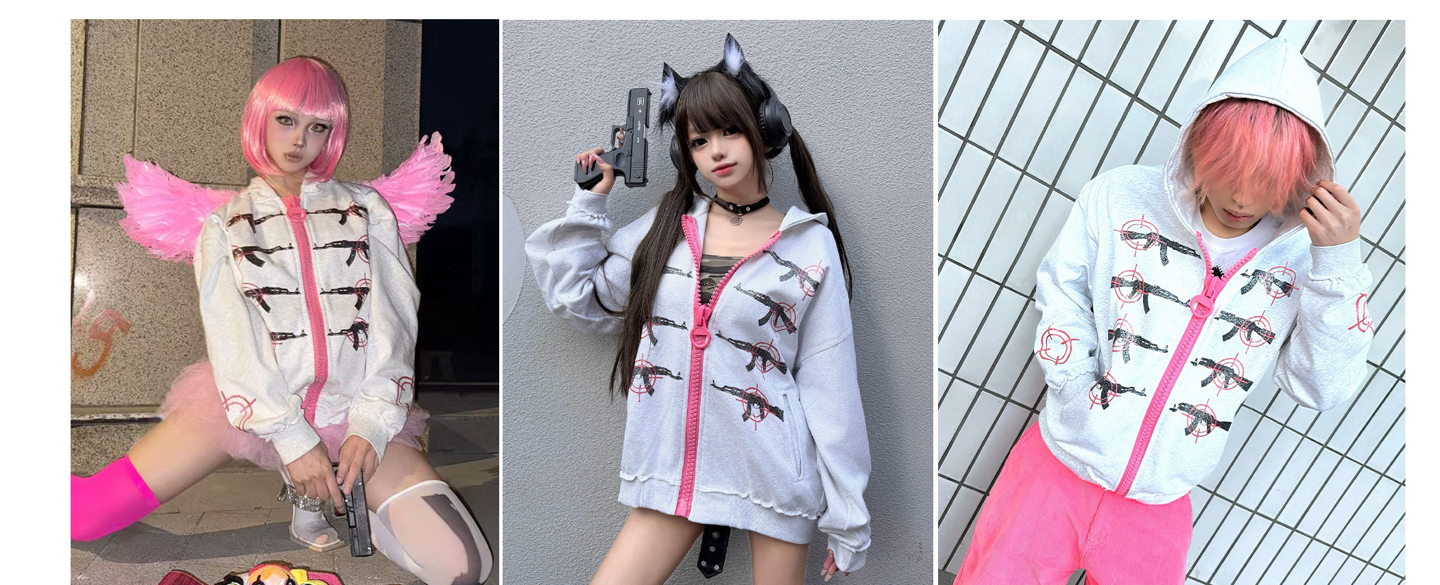 PAIKI Glitter Gun Zip-Up Hoodie