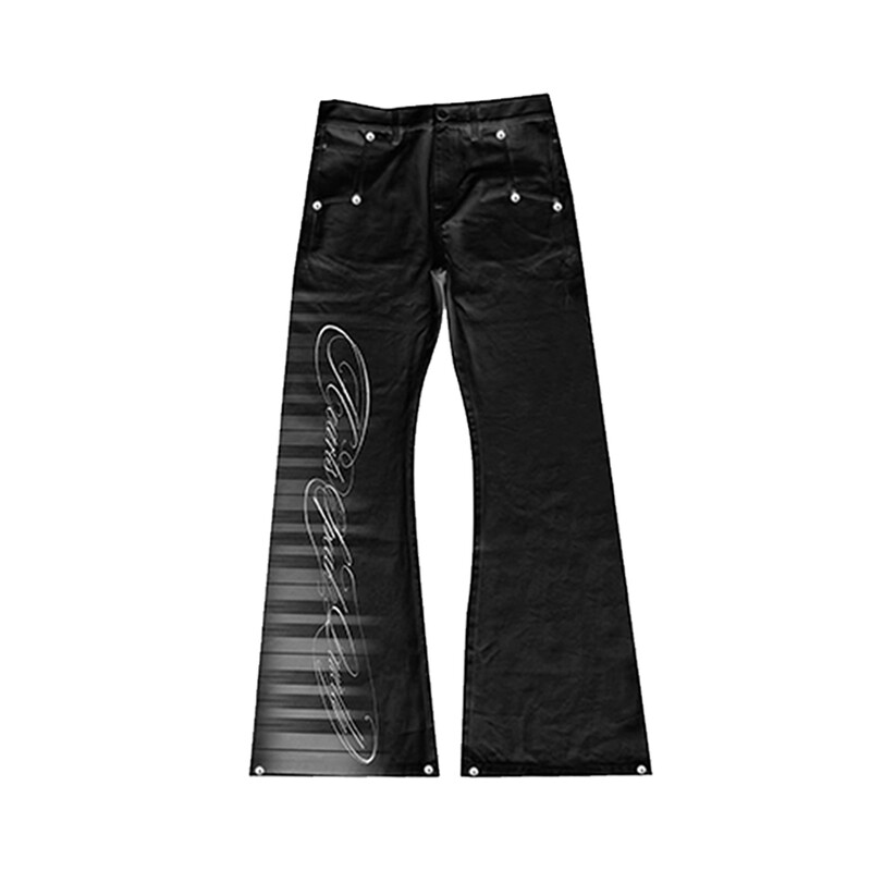 Paiki Piano Key Floral Font Glitter Gold Foil Micro-Flared Casual Light Versatile Unisex Jeans Paiki Piano Key Floral Font Glitter Gold Foil Micro-Flared Casual Light Versatile Unisex Jeans