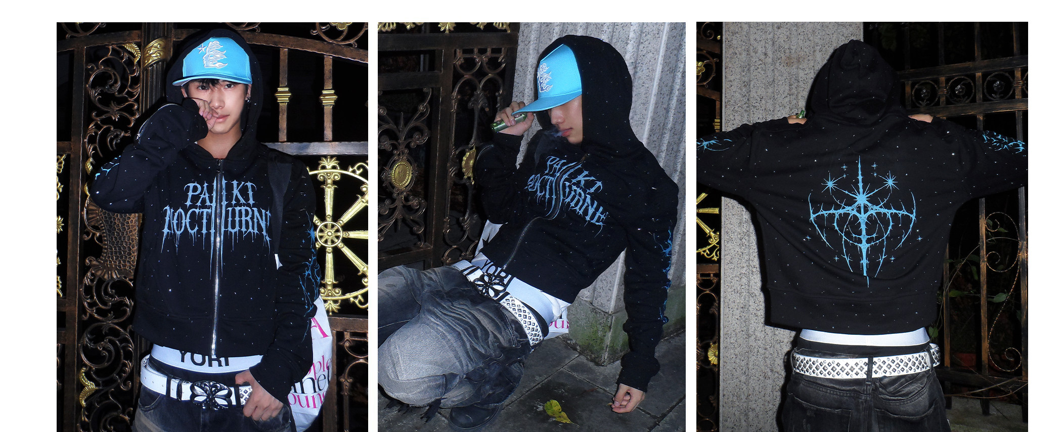 PAIKI Starry Sky Thorn Rhinestone Zip-Up Sweatshirt