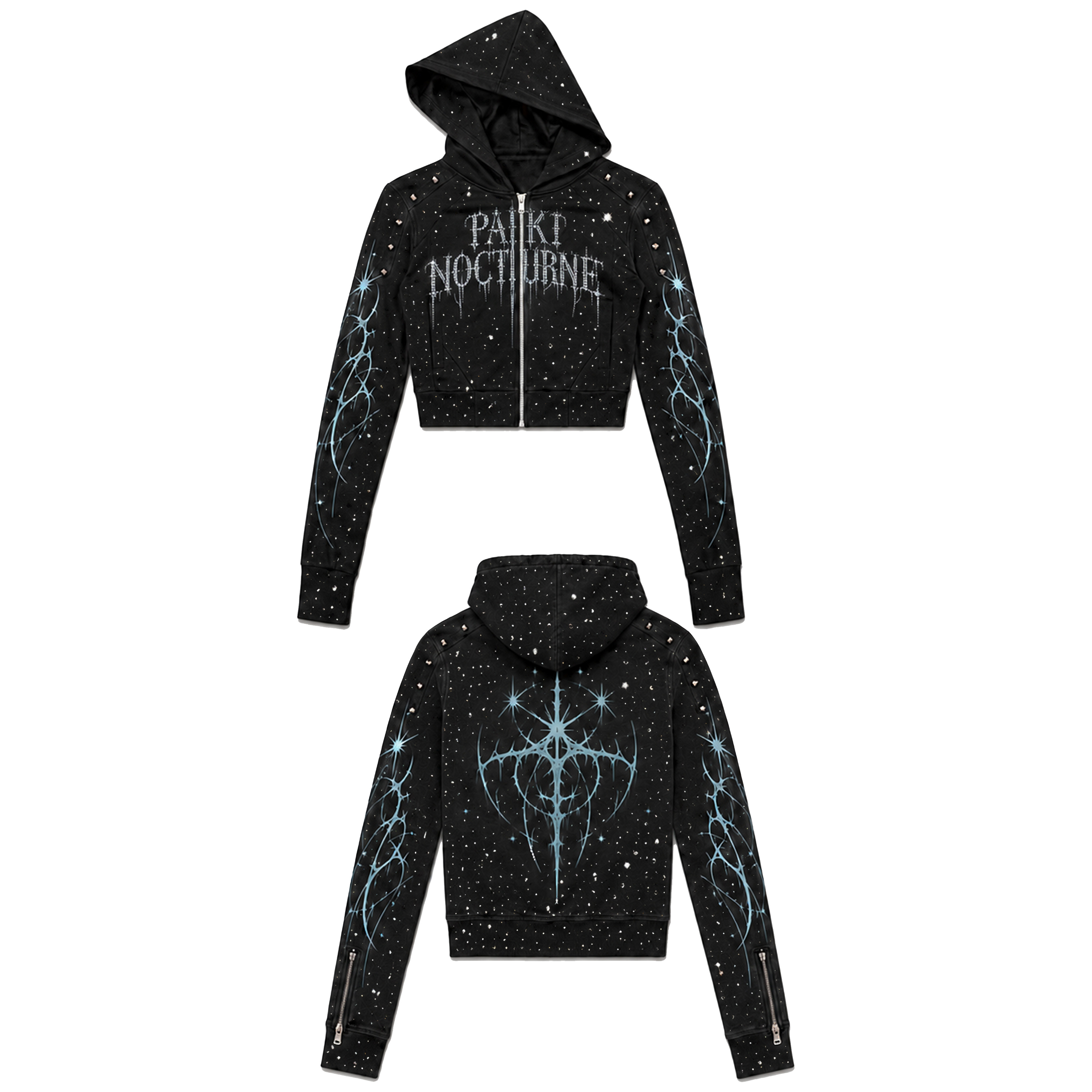 PAIKI Starry Sky Thorn Rhinestone Zip-Up Sweatshirt