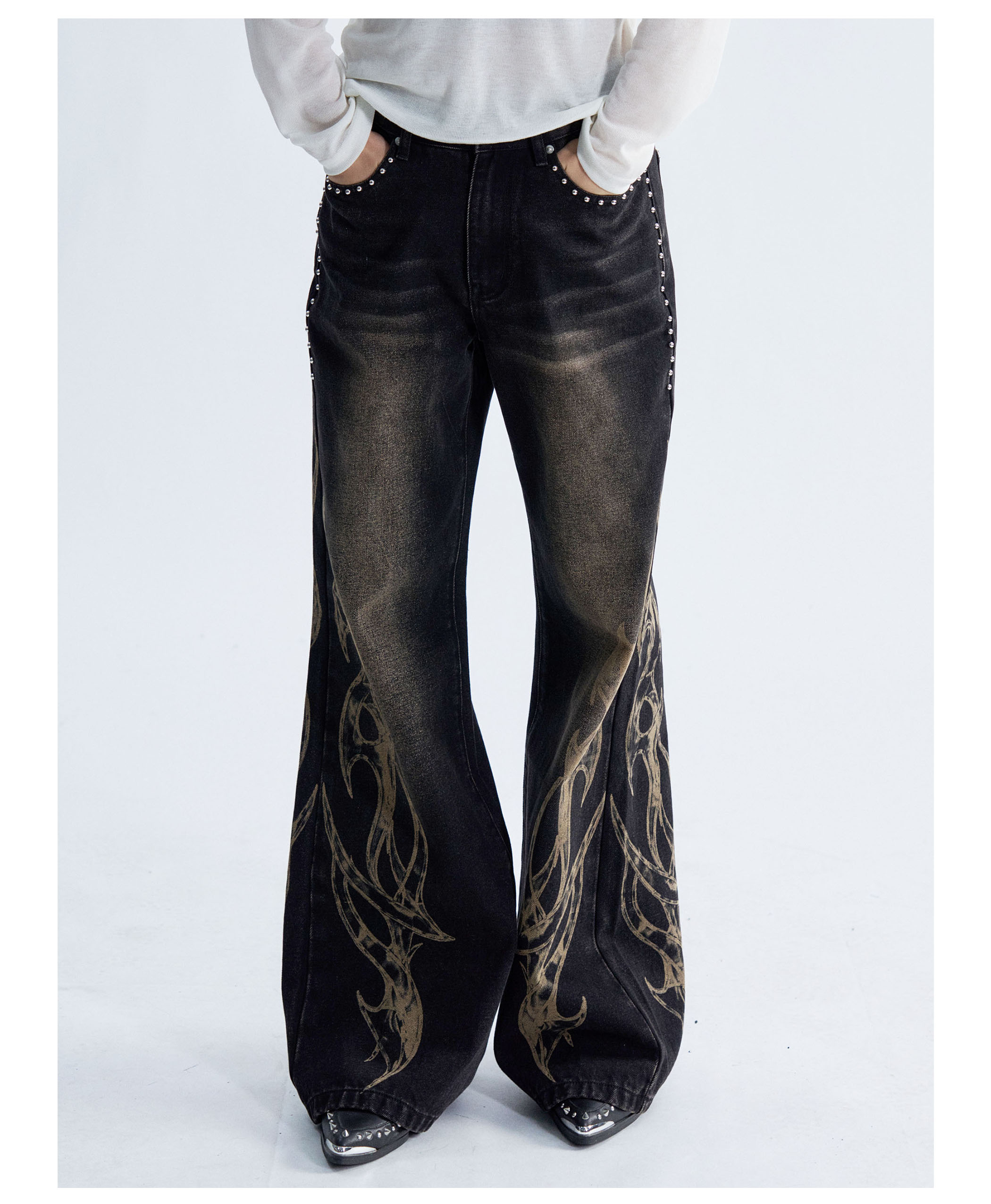 PAIKI Flame Print Straight-Leg Jeans