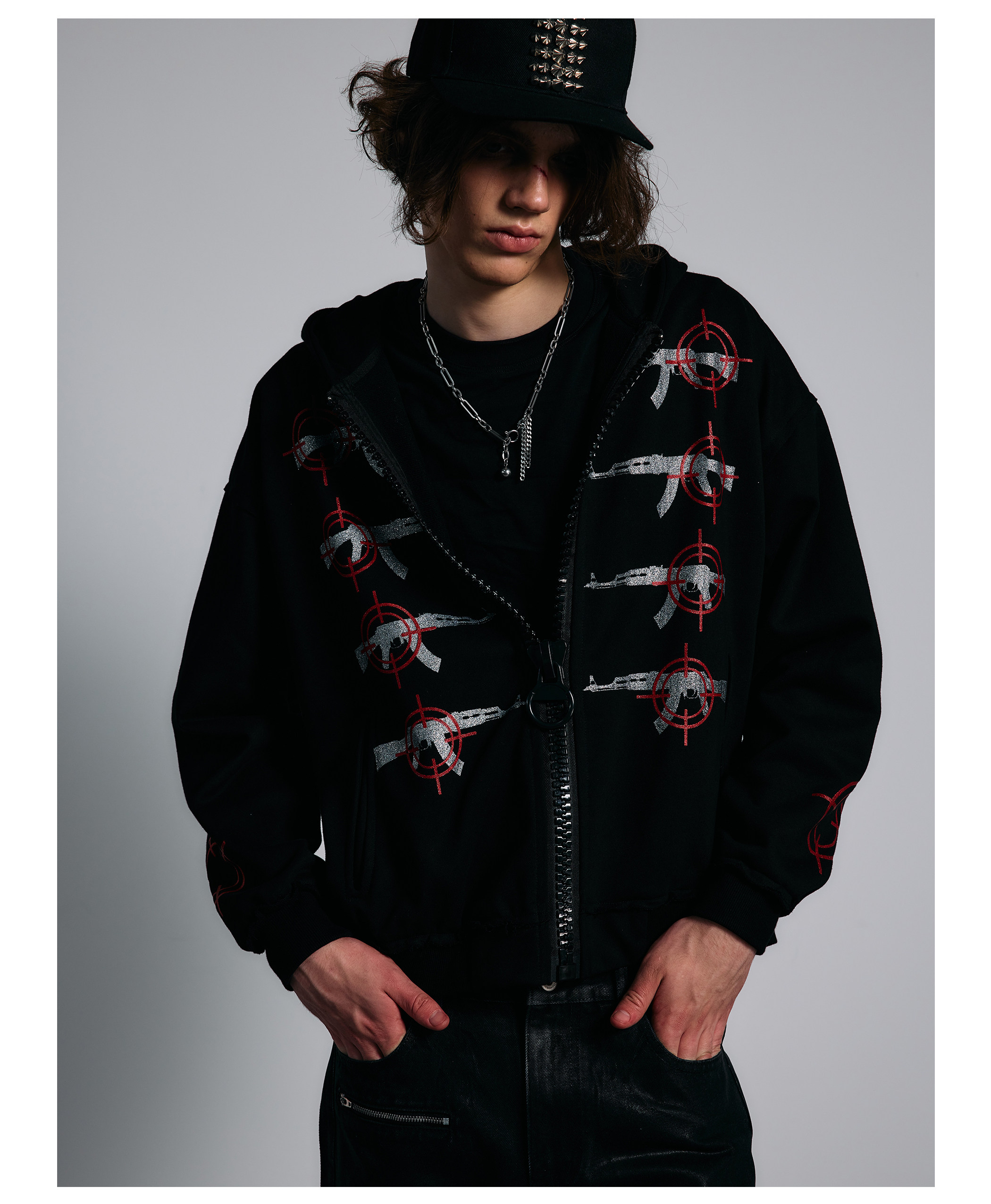 PAIKI Glitter Gun Zip-Up Hoodie
