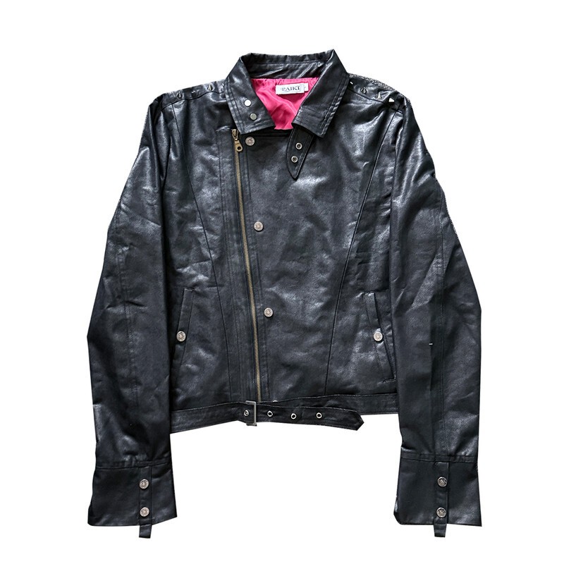Paiki'Peaceful Chant' Kiss Mark Skull Headphone Leather Jacket Washed Visual Style Short Wide Autumn Winter Coat