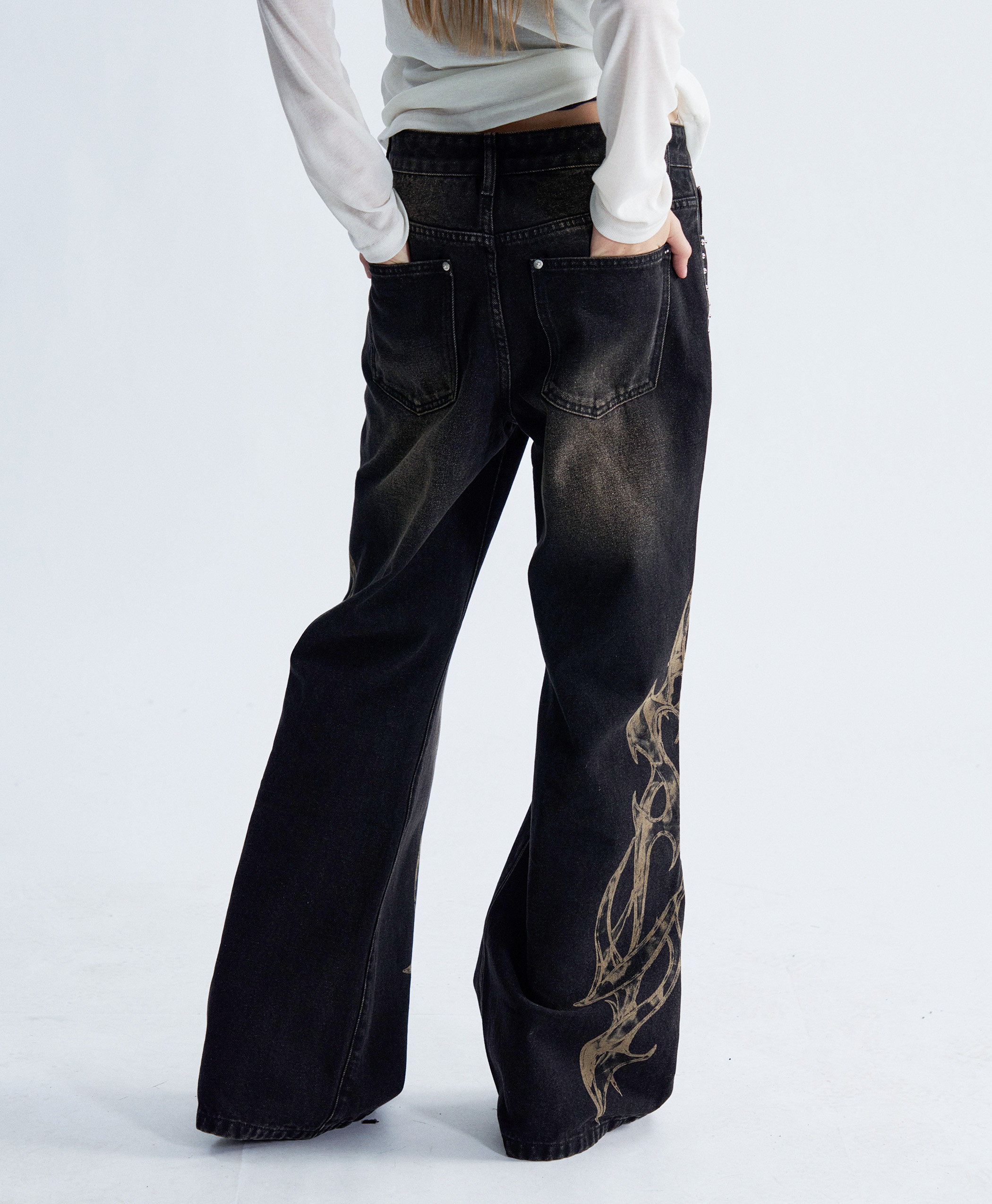 PAIKI Flame Print Straight-Leg Jeans