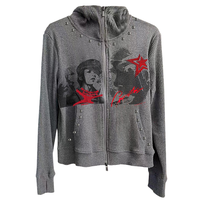 Paiki'Peace Chant' Rebellious Girl Rivet Light Subculture Visual Sweatshirt Versatile Autumn and Winter Jacket for Men
