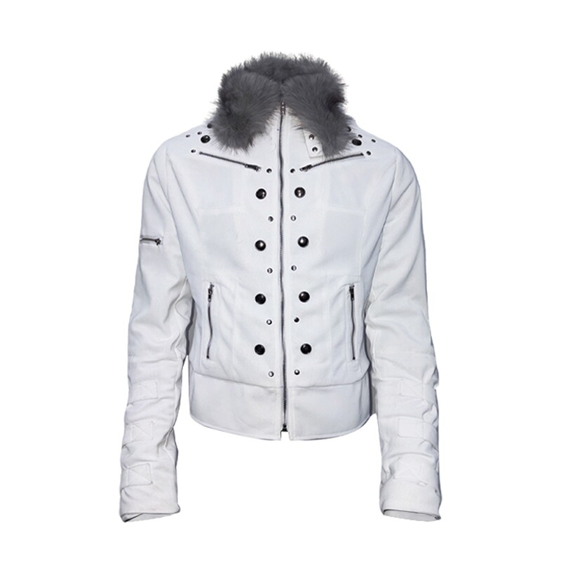 Paiki'Holy Feather Ember' Cross Shadow Feather/Napoleon Fur Collar Suede Jacket Padded Slim Fit Unisex