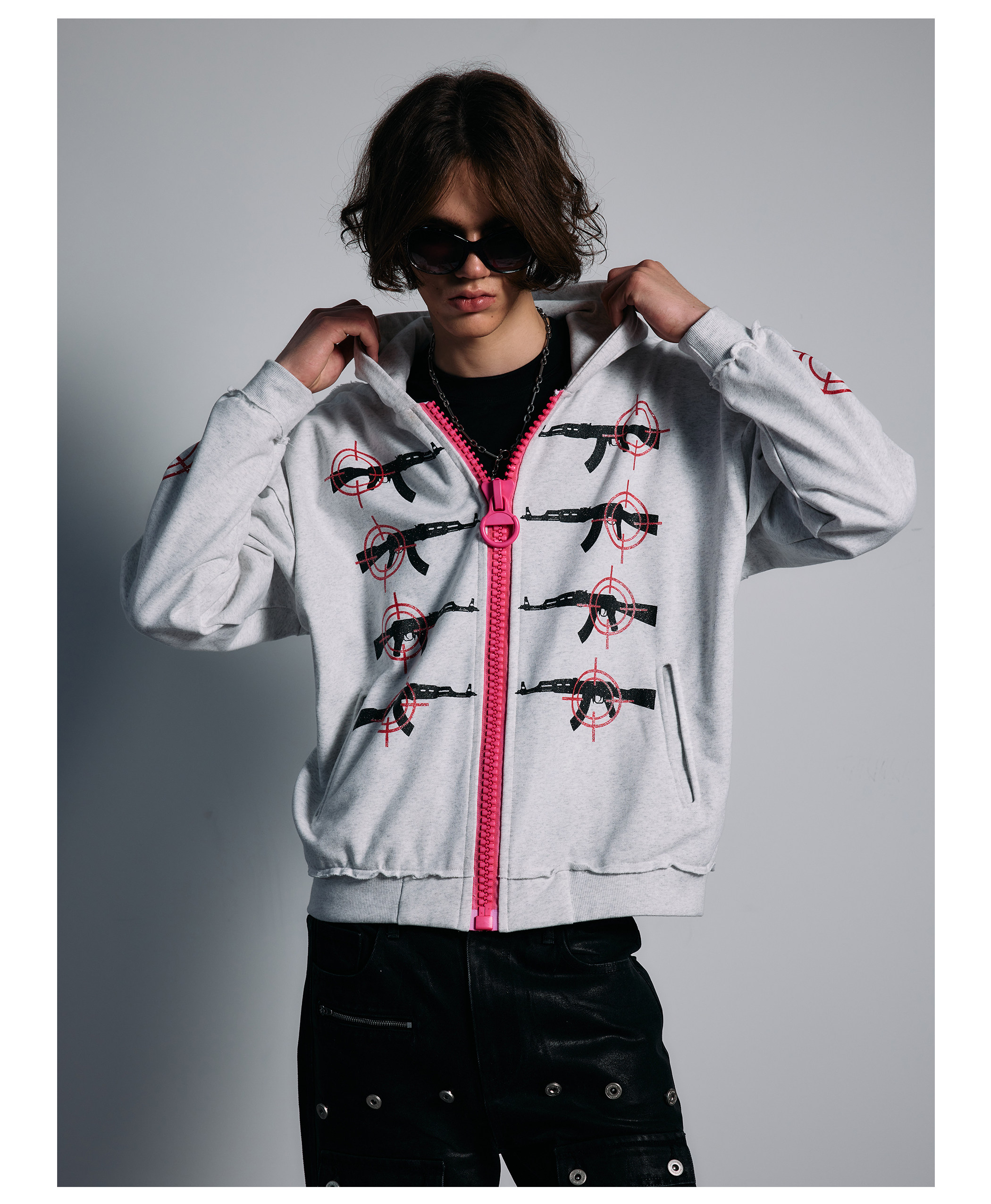 PAIKI Glitter Gun Zip-Up Hoodie