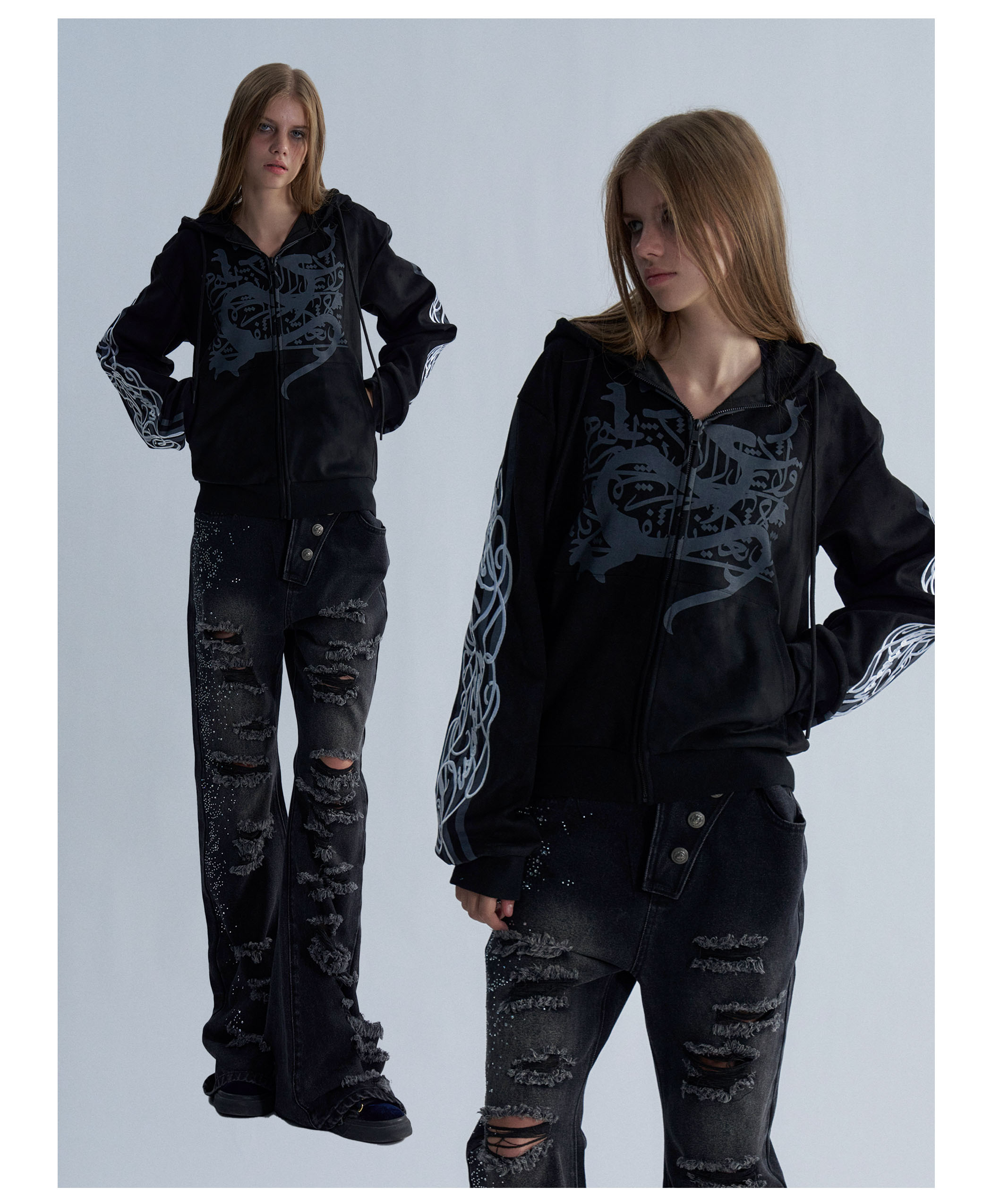 PAIKI Embroidered Studded Hoodie