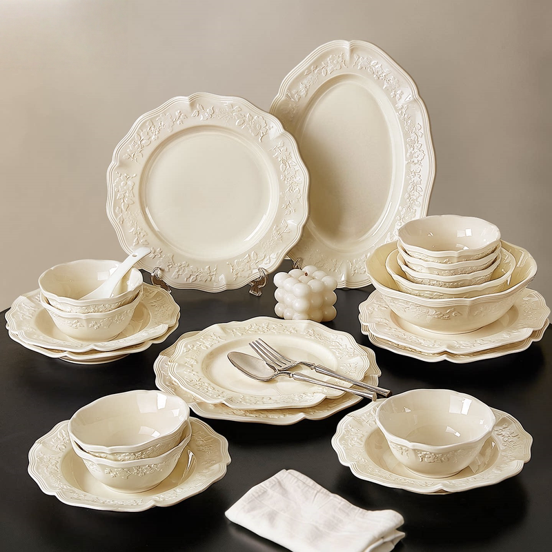 British Embossed Tableware Set, Beautiful and High-Quality Ceramic Bowls and Plates for Home Use, Housewarming Gift British Embossed Tableware Set, Beautiful and High-Quality Ceramic Bowls and Plates for Home Use, Housewarming Gift