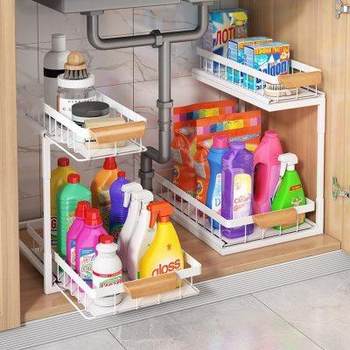 Kitchen sink storage multi-functional sorting storage pull-out cabinet seasoning rack under sink storage
