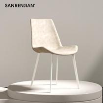 French cream style dining chair modern minimalist designer model internet celebrity backrest leather art chair white soft package household stool