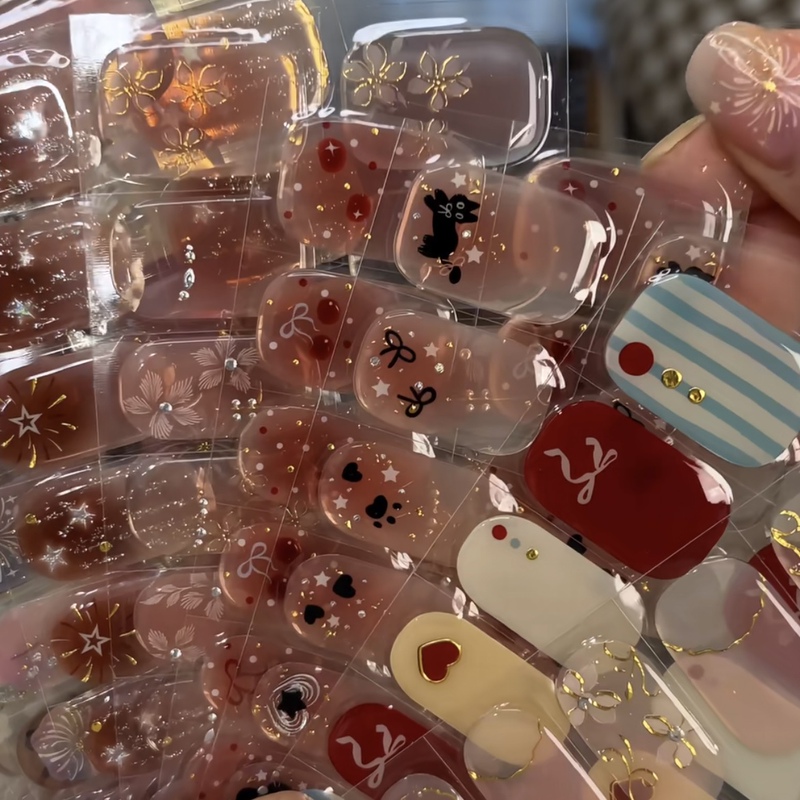 French Gradient Onion Pink Laser No-Bake Gel Nail Stickers Uv Semi-Cured Nail Stickers Decoration Semi-Solidified Hardening under a Curing Lamp