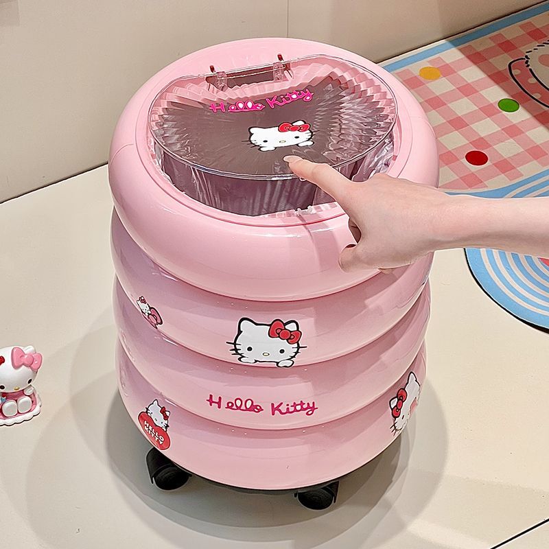 Dopamine Home Goods Donut Trash Storage Bin Cute Cartoon Storage Toy Bin with Wheels Trash Can